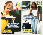 Série completa com 2 cartões telefônicos Dia do Consumidor, ano 2006, CTBC, raro.