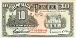 Numismática, Paraguai. Cédula de 10 Pesos Fuertes 1923 P-164a(2) FE