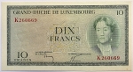 Numismática, Luxemburgo. Cédula de 10 Francos 1954 P-48a(3) FE