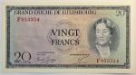 Numismática, Luxemburgo. Cédula de 20 Francos 1955 P-49a FE