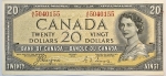 Numismática, Canadá. Cédula de 20 Dólares 1954 P-70a Devils Face