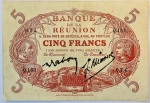 Numismática, Ilhas Reunião. Cédula de 5 Francos 1901 P-14(3)