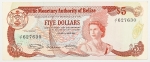 Numismática, Belize. Cédula de 5 Dólares P-39 MBC+
