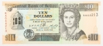 Numismática, Belize. Cédula de 10 Dólares P-59 FE