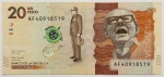 Numismática, Colômbia. Cédula de 20 Mil Pesos P-461 MBC+