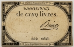 Numismática, França. Cédula de 5 Livres P-A76 MBC