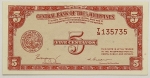 Numismática, Filipinas. Cédula de 5 Centavos P-126 FE