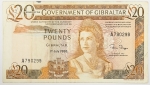 Numismática, Gibraltar. Cédula de 20 Pounds P-23 MBC com rasgo