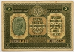 Numismática, Itália. Cédula de 2 Liras M-5 MBC