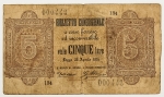 Numismática, Itália. Cédula de 5 Liras P-4 MBC