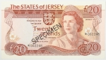 Numismática, Jersey. Cédula de 20 Libras P-145 FE