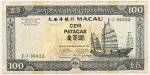 Numismática, Macau. Cédula de 100 Patacas P-73 MBC