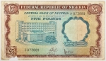 Numismática, Nigéria. Cédula de 5 Libras P-13 UTG