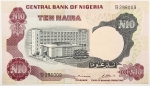 Numismática, Nigéria. Cédula de 10 Nairas P-17 MBC