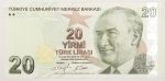 Numismática, Turquia. Cédula de 20 Liras P-224 FE