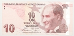Numismática, Turquia. Cédula de 10 Liras P-223 FE