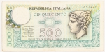 Numismática, Itália. Cédula de 500 Liras P-94 MBC