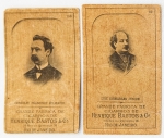 Colecionismo - 2 Figurinhas de Cigarro - Motivo Figuras llustres (Luiz Guimarães Junior e Conselheiro Francisco Belisário) - Grande Fábrica de Cigarros Henrique Bastos & Cia - 6x4cm