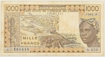 Numismática, África. 1000 Francos.