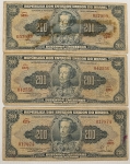 Numismática, Brasil. Lote com 3 cédulas. 200 Cruzeiros. C038.