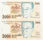 Numismática, Brasil. 1000 Cruzeiros Reais. Lote com 2 peças.