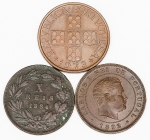 Numismática, Portugal. Lote com 3 peças. Inclui 10 Réis 1892. Linda.