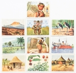 África Alemã. Figurinhas centenárias de colônia alemã. Raríssimas. Costumes, hábitos, paisagens, animais, tipos etc. 10 (dez) peças. Brindes de cigarros.