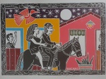 Bacaro Borges, Passeio ao Luar, xilogravura, assinada, 48x69cm, sem moldura