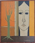 Henri Carriéres, Rosto na Janela, óleo sobre tela,27x22cm, com moldura