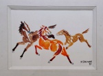 Yutaka Takaoka, Cavalos, aquarela sobre papel, 10x15cm, com moldura