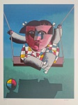 Inos Corradin, Menina no Balanço, gravura, tiragem 75/100, 70x50cm, Assinatura Serigrafada, sem moldura