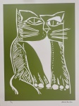 Aldemir Martins, Gato Verde, gravura, tiragem 12/100, 70x50cm, Edição Póstuma, sem moldura