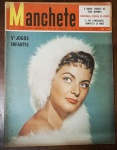 Revista Manchete Nº 160 - 14 de Maio de 1955  Um item com forte apelo visual de época e matérias que registram o cenário social, histórico e geográfico do Brasil e do mundo no pós-guerra. Capa: Bordas e superfícies limpas, com o envelhecimento natural e sutil do papel.Detalhes: Esta edição não apresenta as assinaturas ou anotações à caneta que estavam presentes em outros números do lote, exibindo a área do logotipo totalmente limpa.