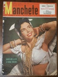 Revista Manchete Nº 100 (20 de Março de 1954) - Ann Miller / Turistas do IV Centenário - Um exemplar emblemático para colecionadores da imprensa nacional, reunindo o glamour do cinema clássico de Hollywood com marcos históricos e políticos do Brasil e da América Latina nos anos 50. Capa: Apresenta excelente vivacidade de cores e nitidez no retrato principal. Contém pequenas marcas do tempo e discretos desgastes com leves perdas de papel na borda superior esquerda, além das habituais anotações de controle à caneta no canto superior direito (abaixo do logotipo).