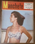 Revista Manchete Nº 238 (10 de Novembro de 1956) - Louis Armstrong / Moda Verão Anos 50 -  Um exemplar fantástico para colecionadores, trazendo um panorama da moda de praia da época, além de matérias sobre o cenário do jazz mundial, cinema e comportamento nos anos 50. Capa: Apresenta excelente nitidez e cores muito bem preservadas no retrato principal. Contém marcas normais e leves de manuseio nas bordas externas, além das habituais anotações de arquivo à caneta de forma discreta no canto superior direito (abaixo do logotipo).
