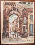 Rara Gravura Vintage Paisagem Urbana Italiana  Assinada por T. Piras  Gráfica Piccoli  Trata-se de uma belíssima estampa antiga trazendo uma pitoresca e expressiva paisagem urbana de uma vila tradicional italiana, impressa pela prestigiada e histórica Gráfica Piccoli (Milão, Itália), famosa por suas edições artísticas e de ilustrações ao longo do século XX.