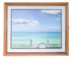Ivan Freitas - Quadro óleo sobre tela datado de 1986, representando paisagem marítima com vista para