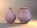 Arte Popular - Duas grandes moringas, confeccionadas em barro. Med.: 35 x 22 e 38 x 26 cm.