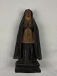 Arte Sacra. Nossa Senhora das Dores. Antiga imagem de madeira policromada. Desgastes. Medindo; 24 cm.