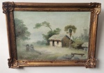 Adolf Guntert. "Casebre" OST. Moldura em madeira entalhada e patina com ouro velho. Medindo: 43 x 63 cm, com moldura; 58 x 76cm.