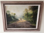 Ass. não identificado `Paisagem e homem em cavalo` OST. Medindo; 77 x 57 cm, com moldura: 80 x 98 cm. Um furinho. 