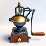 Moedor de café da fundição progresso, modelo 1A, completo com gaveta em madeira e corpo em ferro fundido. Funcionando, cerca de 30cm de altura.