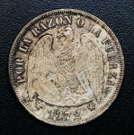 Moeda Chile Rara - 1 Peso 1872 So - Km-142.1 - Prata (.900) - 25 g - 37 mm.