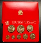 Set de Moedas Jamaica Specimen 1974 - Comemorativa Senhor Henrique Morgan , Norman W. Manley - 1, 5, 10, 20, 25 Cents - 1, 10 e 5 Dolares - Lacrada no Folder.