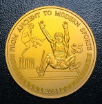 Moeda Libéria - 5 Dolares 2004 - Km-833 FC - Nióbio - 15,55 g - 38 mm - Comemorativa Salto em distância - Série: Dos esportes antigos aos modernos.
