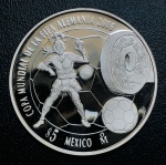 Moeda México - 5 Pesos 2006 - Km-770 Proof FC - 1Oz - Prata (.999) - 31,1035 g - 40 mm - Comemorativa Participação do México na Copa do Mundo da FIFA de 2006.