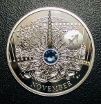 Moeda Niue - 1 Dolar 2013 - Km-2028 FC Proof - Prata (.925) (com cristal Swarovski) - 10 g - 32mm - Série: Calendário Mágico da Felicidade, Novembro - com Certificado.
