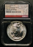 Moeda Reino Unido Certificada NGC - 2 Libras 2017 - Km-1508 - 1Oz - Prata (.999) - 31,21 g - 38,61 mm - Série: Britânia Prateada - 5º retrato de Elizabeth II.