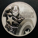 Moeda Tuvalu - 1 Dolar 2019 - FC BU - 1Oz - Prata (.9999) - 31,1035 g - 40,6 mm - Série: Marvel - Capitão América - Elizabeth II.