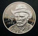 Moeda França - 10 Francos 1996 - Km-1147 Proof FC - Prata (.900) - 22,2 g - 37 mm - Comemorativa Tesouro dos Museus da Europa: `Autorretrato com chapéu de feltro cinza` de Van Gogh, Museu Van Gogh.